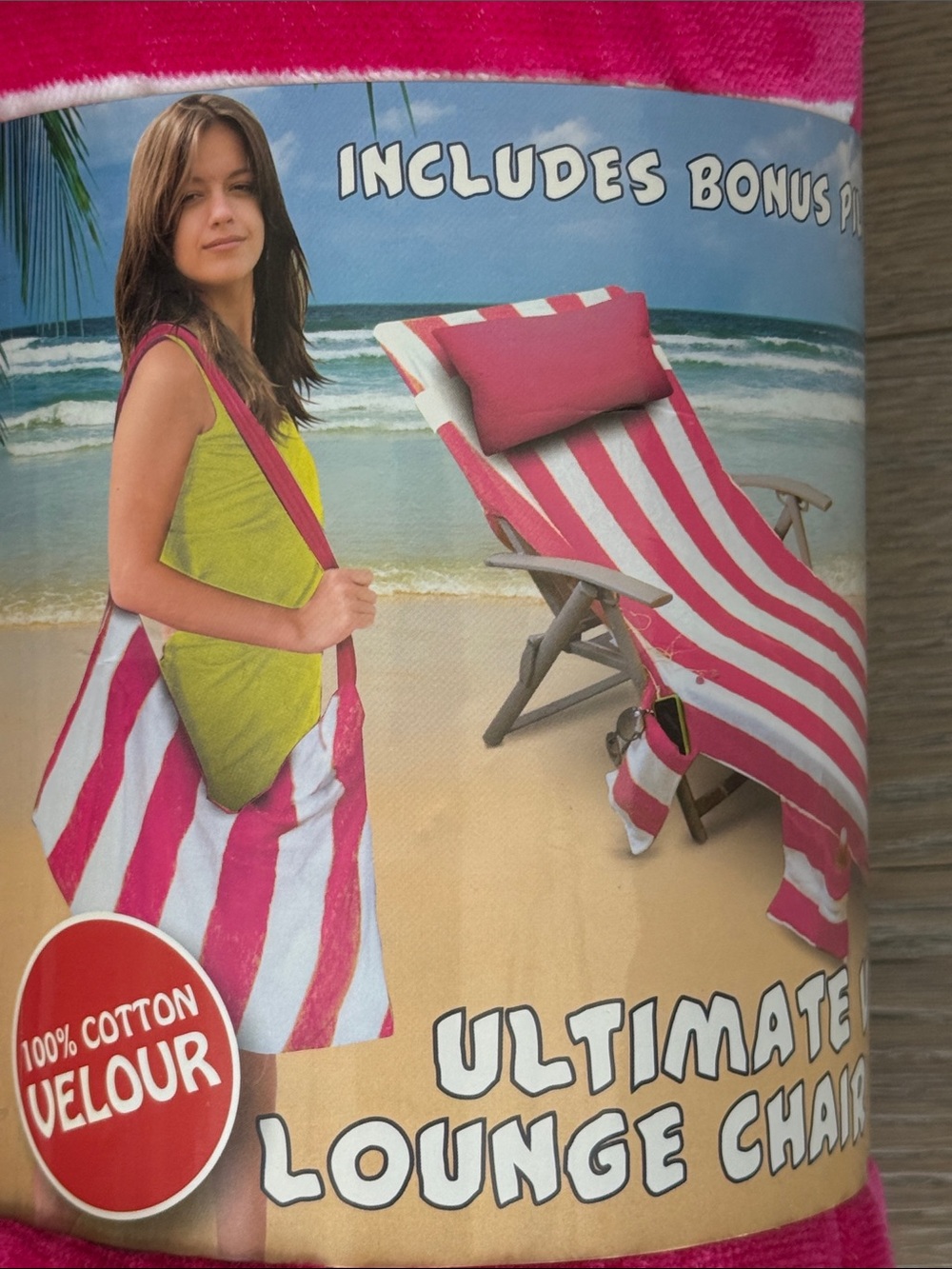 Striped Lounge Chair Cover Beach Velour 5 Pocket Towel Pillow Tote w/Ties